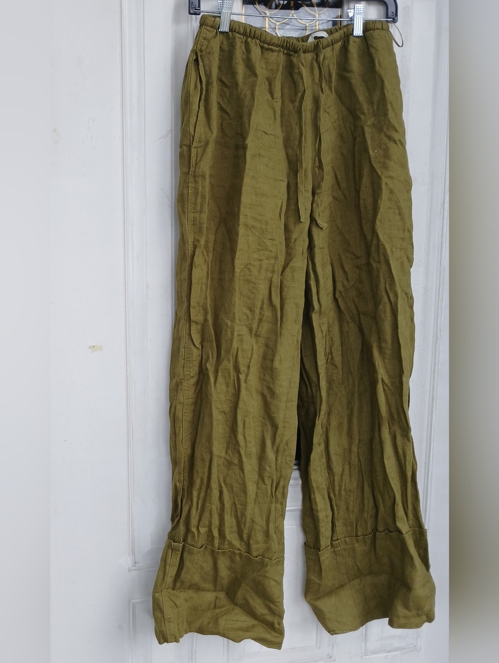 Zara Olive Green Wide-Leg Linen Pants